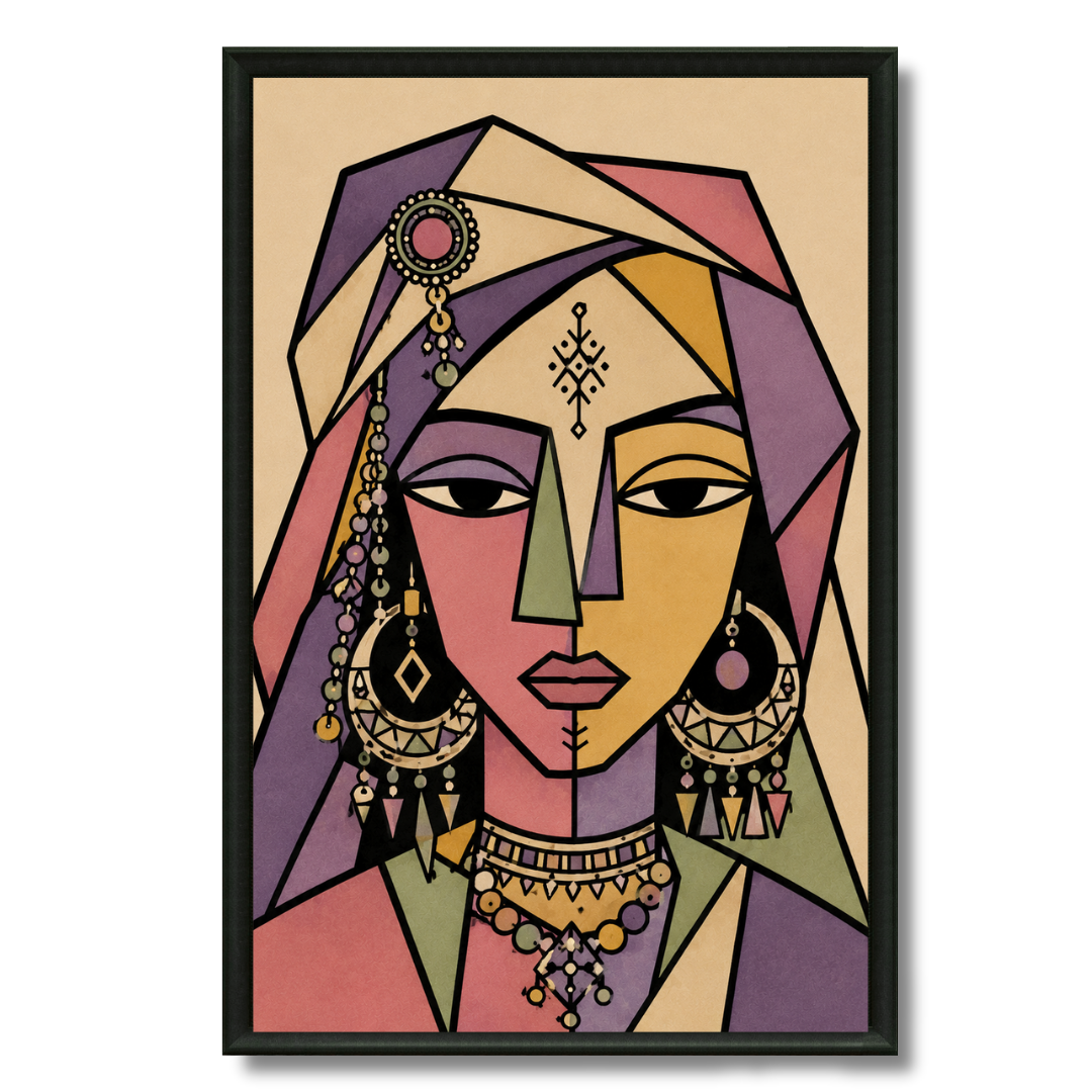 Tableau masque femme berbère art culturel marocain