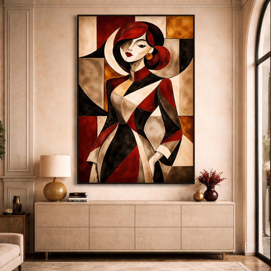 Tableau femme géométrique art déco détail
