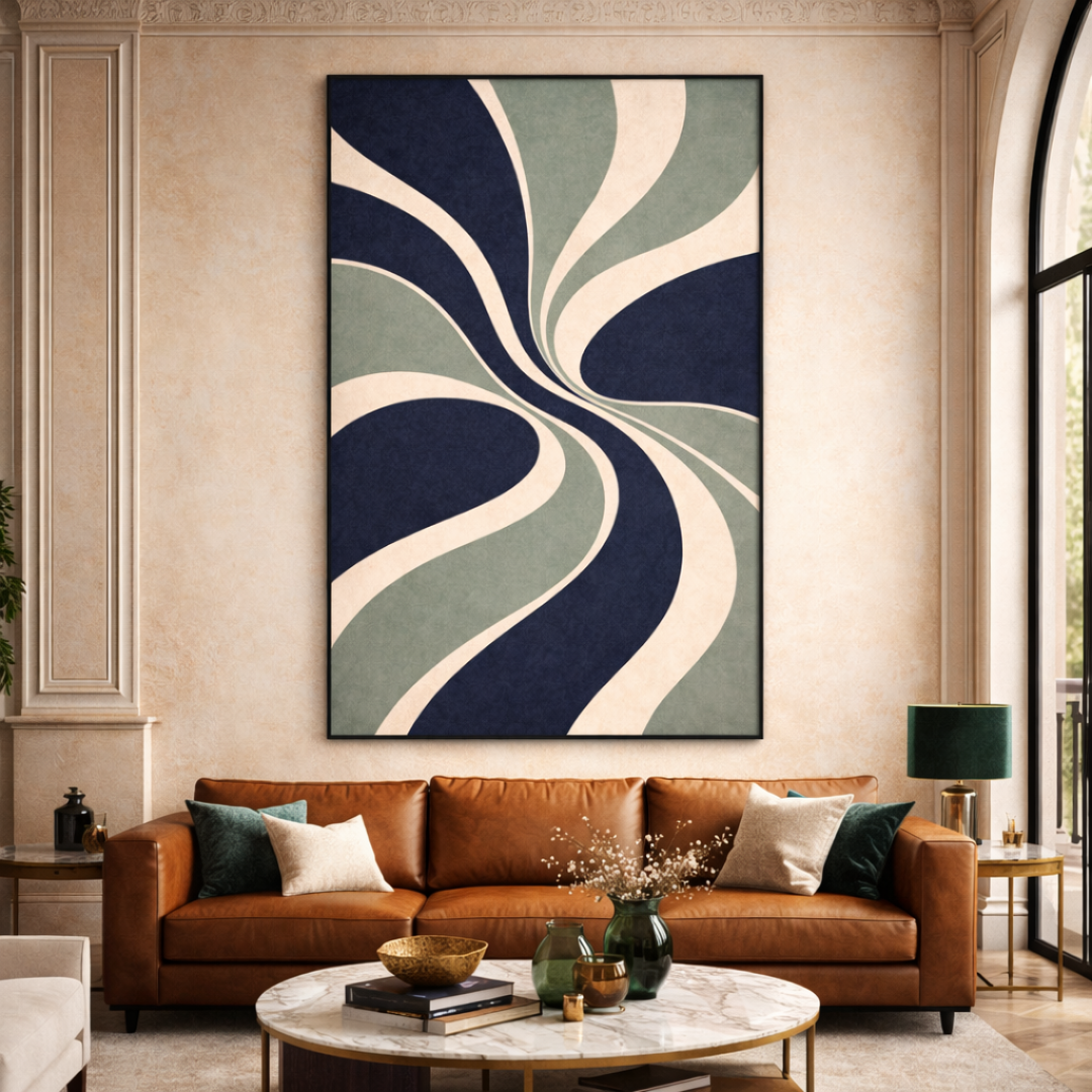 Tableau bleus géométriques art déco serein contemporain