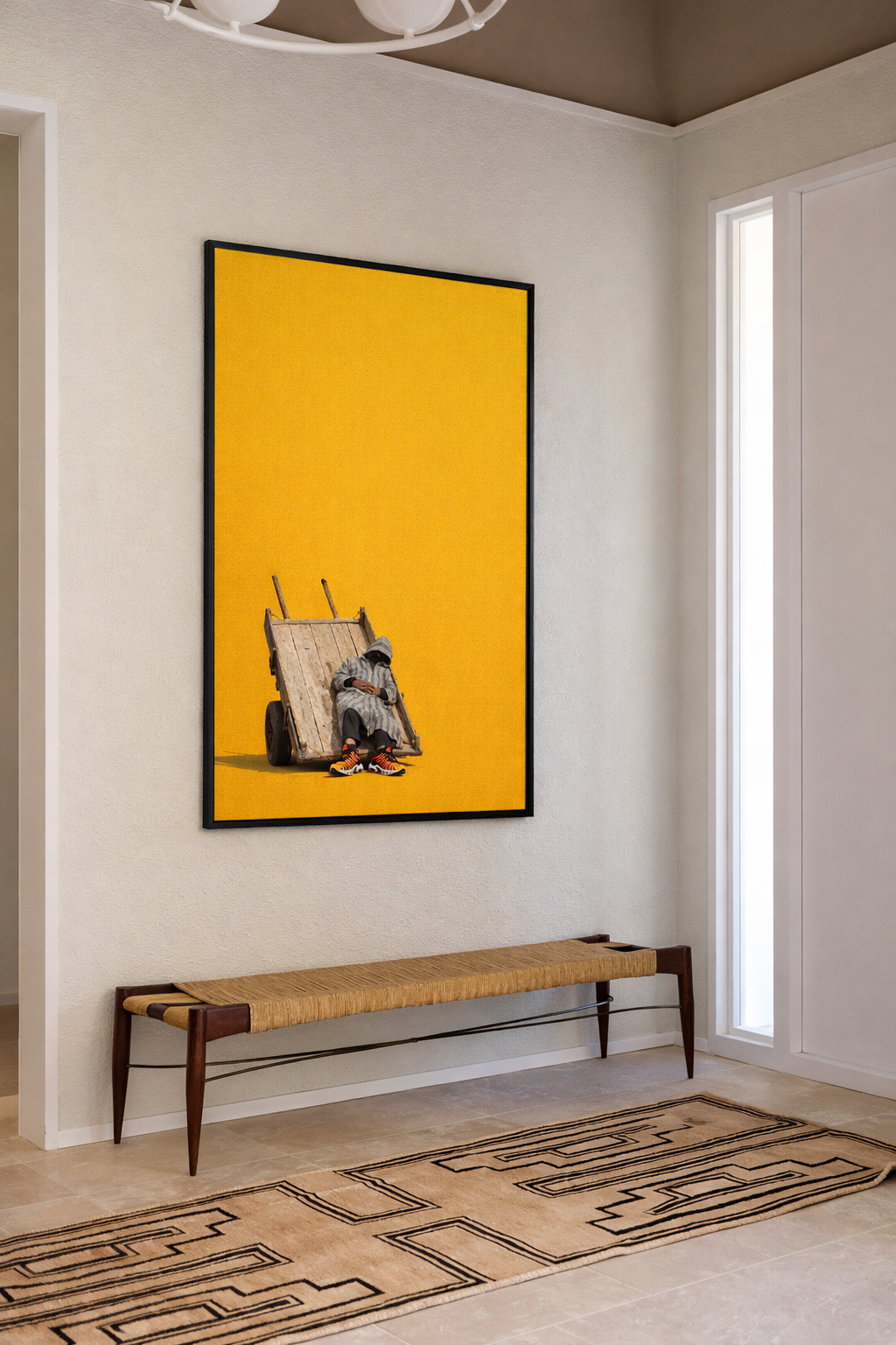 Tableau Keroussa jaune charette marocaine scène de vie