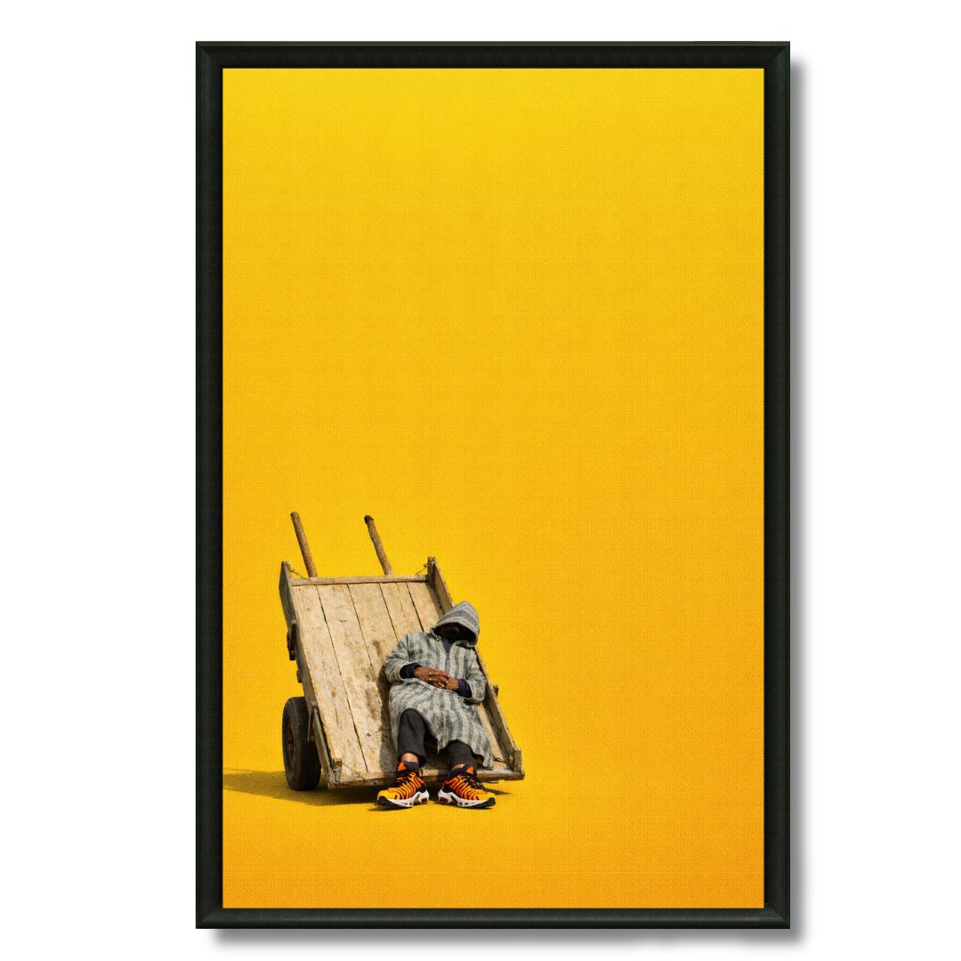 Tableau Keroussa jaune charette marocaine scène de vie