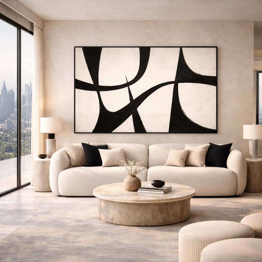 Tableau équilibre black art déco géométrique fort