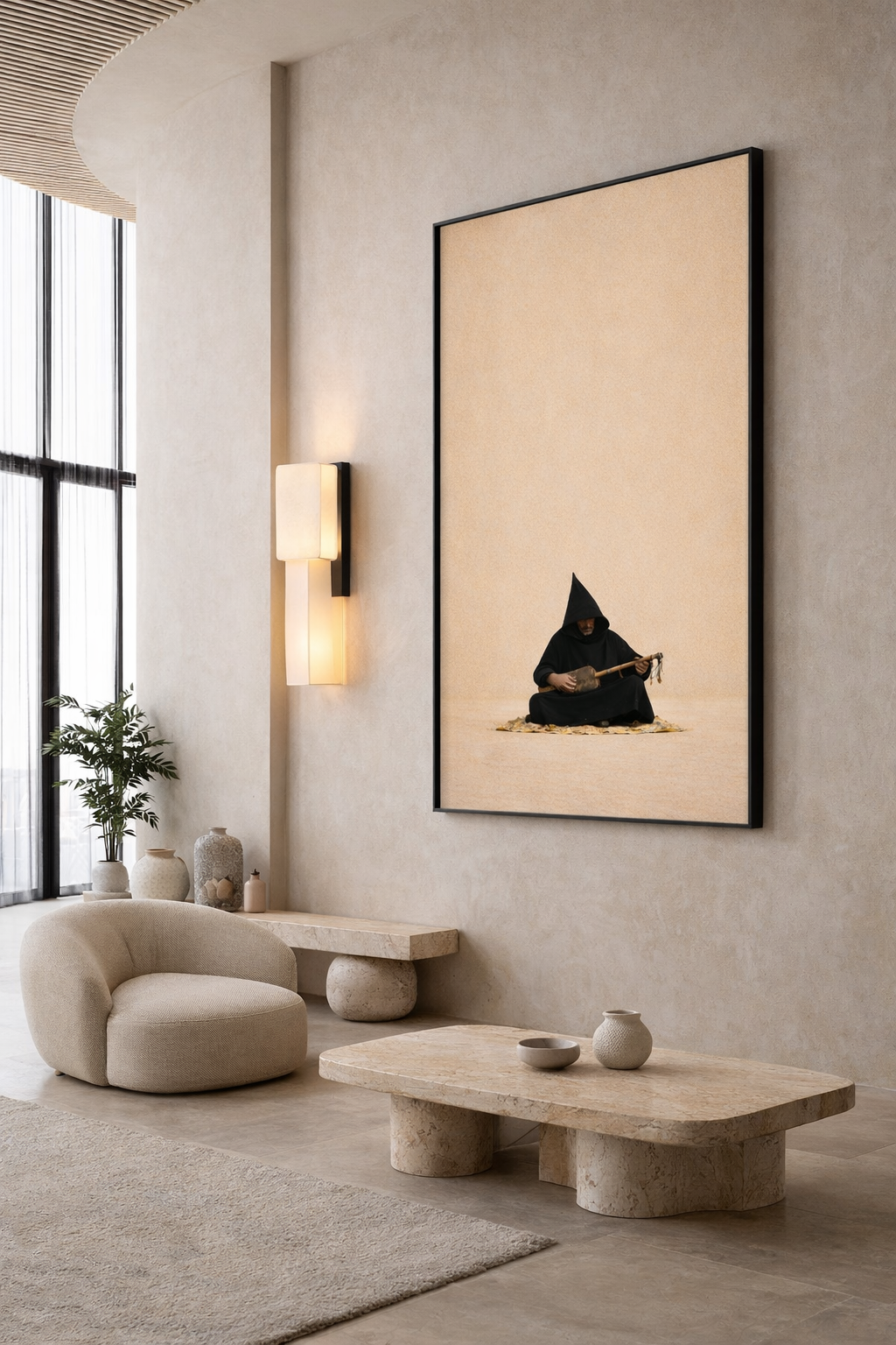 Tableau capuche noir marocain détail