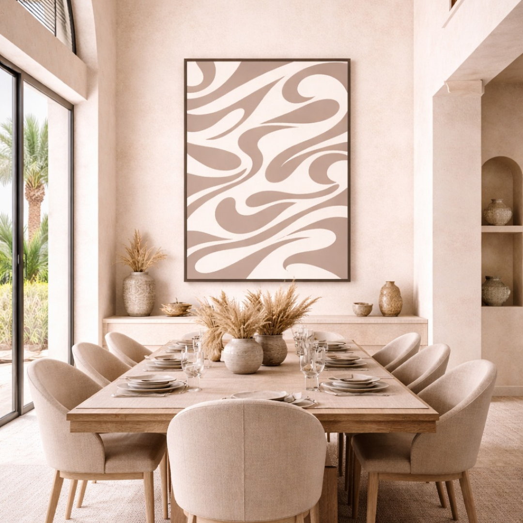Tableau ondes taupe art déco détail