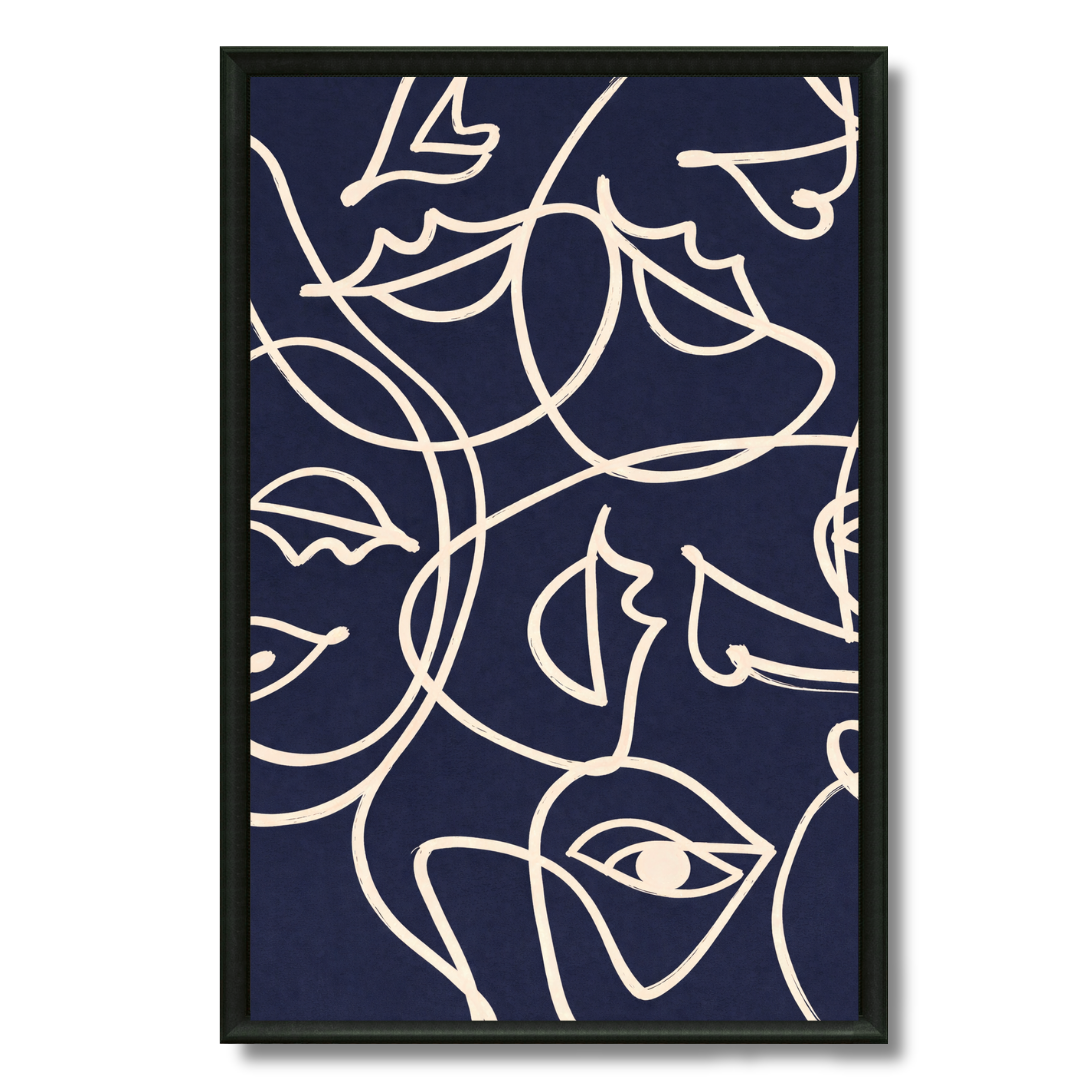 Tableau visages bleu nuit art déco graphique