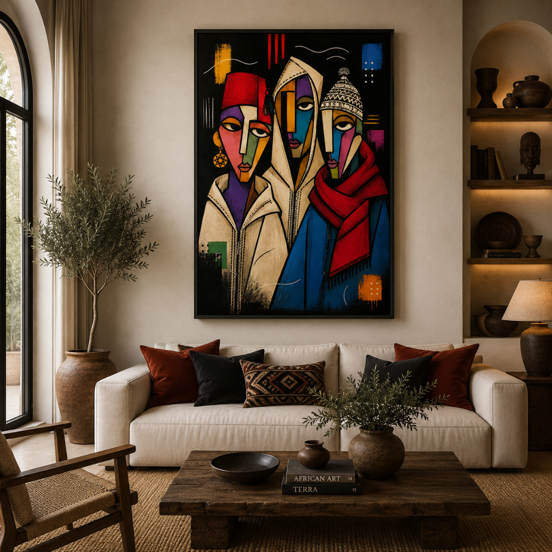 Tableau masques trio marocains détail