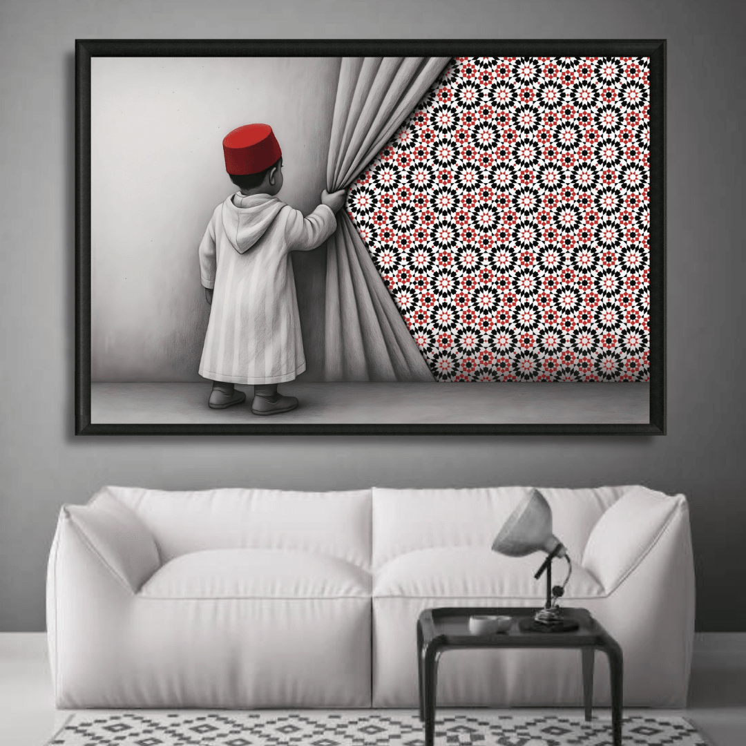 Tableau enfant zellige rouge marocain détail
