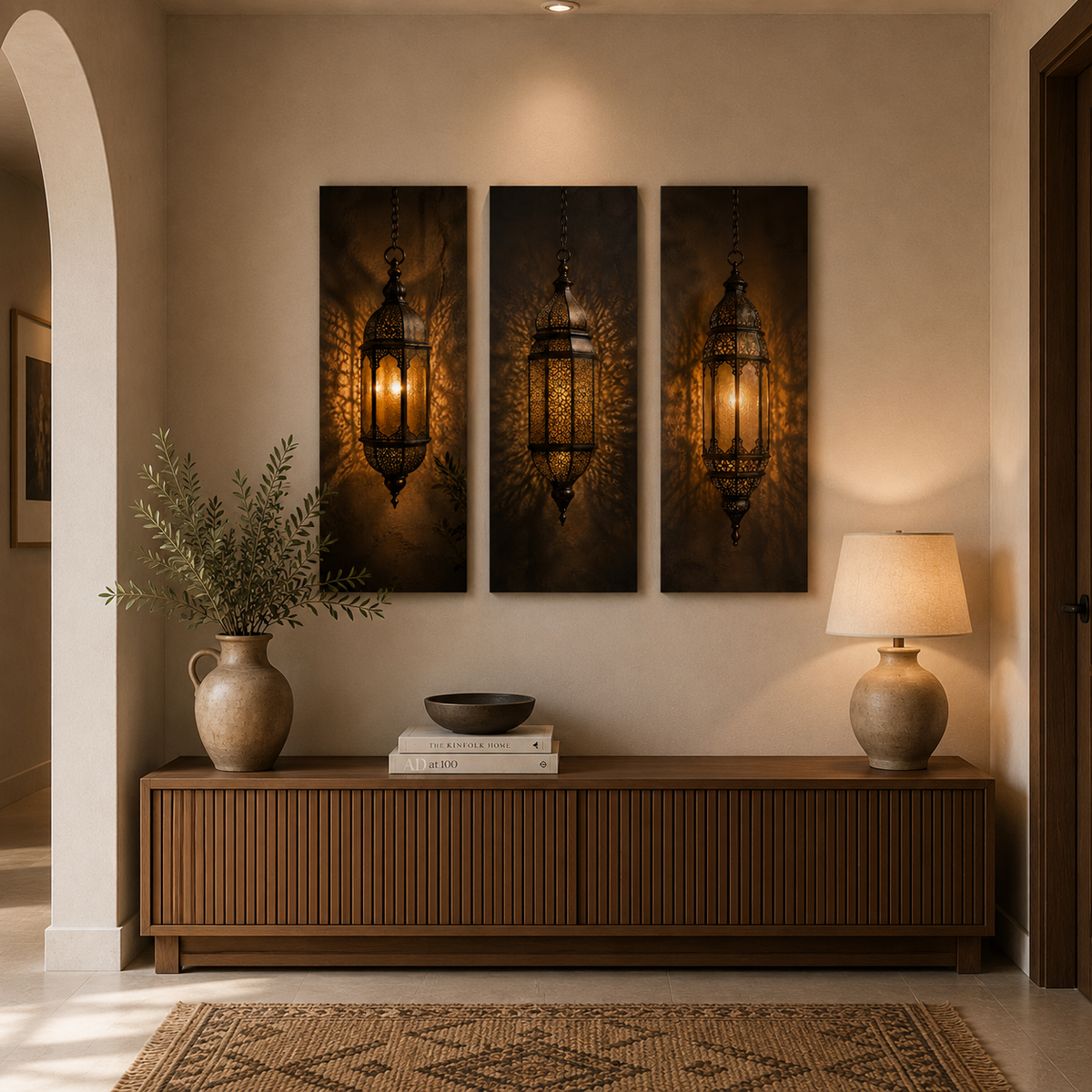 Triptyque Tableaux - Lustres Marocains