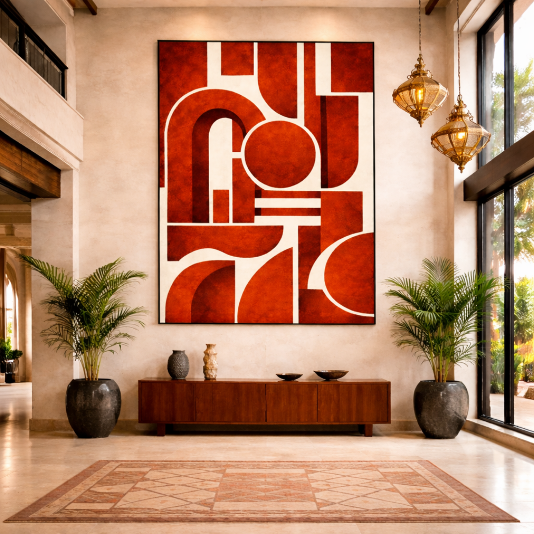 Tableau rouge structure art déco intense contemporain