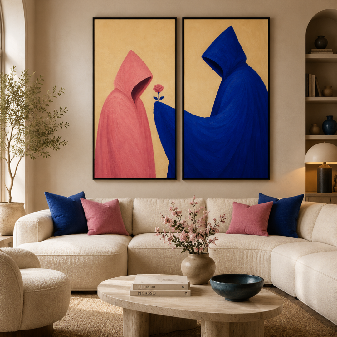 Duo tableaux l'amour abstrait contemporain élégant