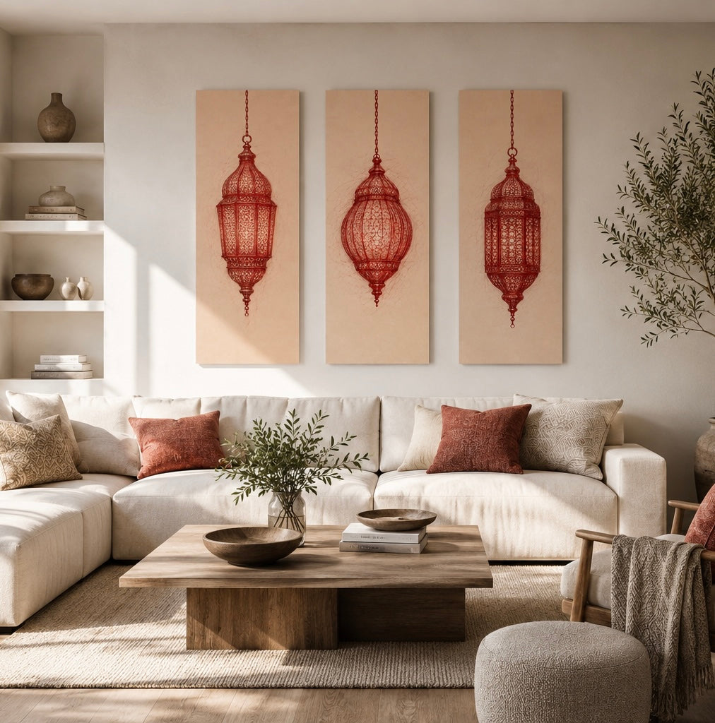 Triptyque dessins lustres marocains détail