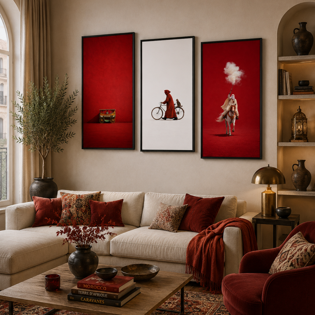 Triptyque Tableaux - blanc et rouge