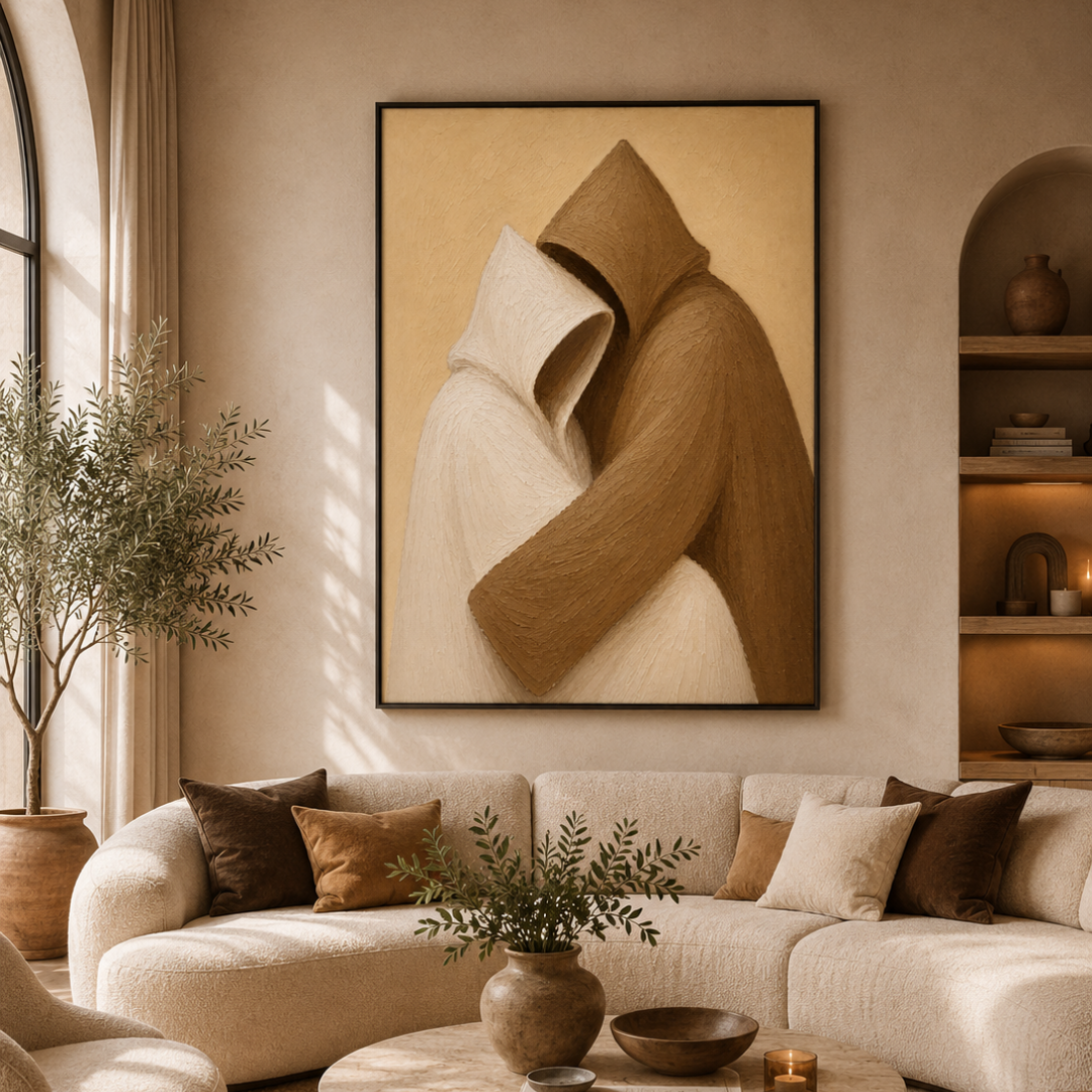 Tableau L'amour Beige Abstrait composition marocaine