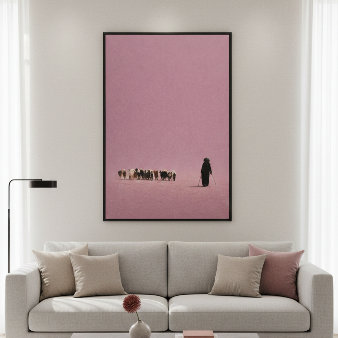 Tableau troupeau mauve paysage marocain pastoral