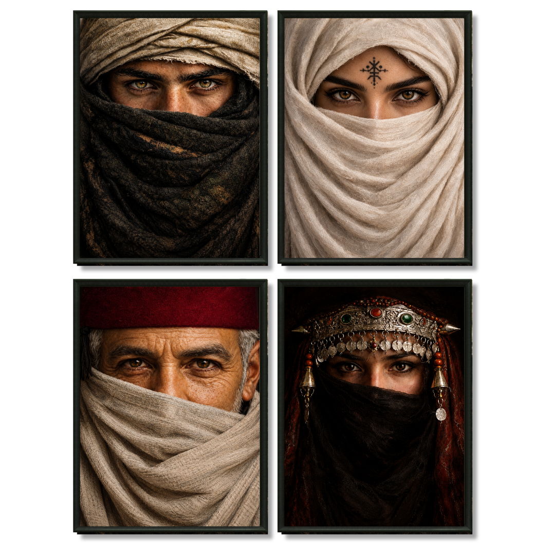 Quadriptyque portraits culture du Maroc galerie coloré