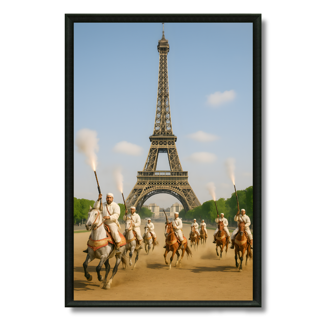 Tableau fantasia marocaine Tour Eiffel Paris surréaliste
