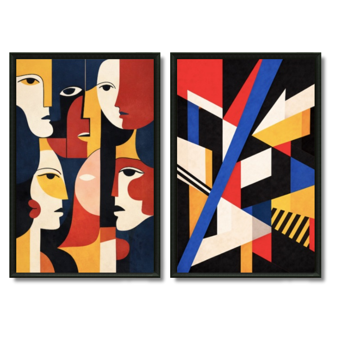 Duo tableaux couleurs géométriques dynamique moderne