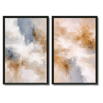 Duo tableaux abstrait bleu gold élégant raffiné