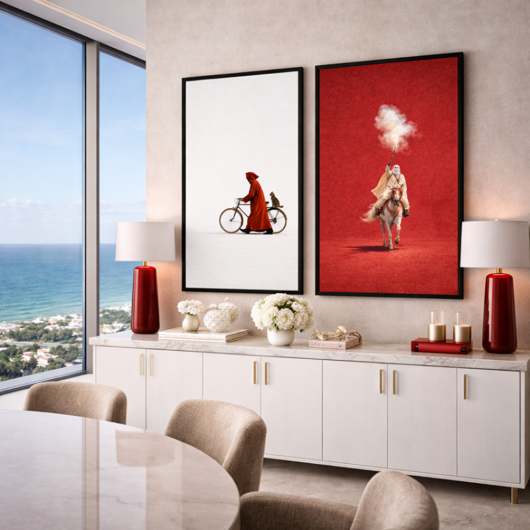 Duo tableaux le Maroc rouge blanc détail