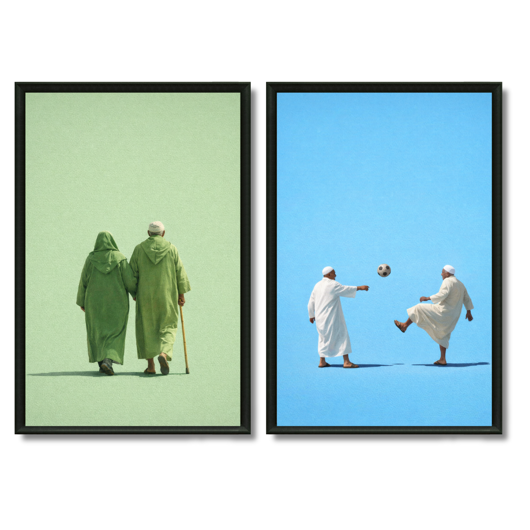 Duo tableaux Haj Hajja couleurs marocain chaleureux