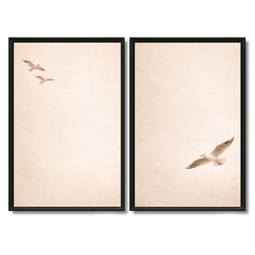 Duo tableaux oiseaux beige décoratif délicat