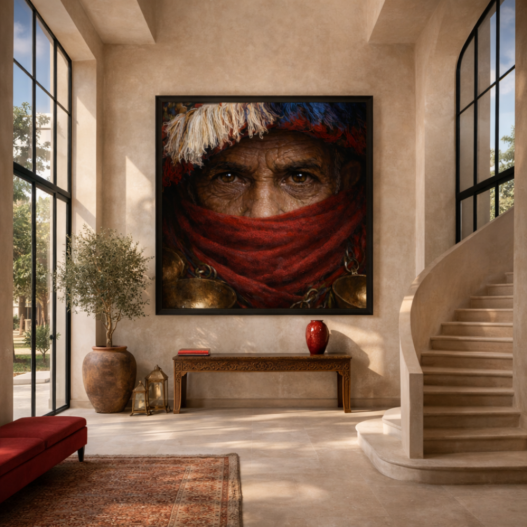 Tableau guerrab portrait artistique marocain porteur d'eau