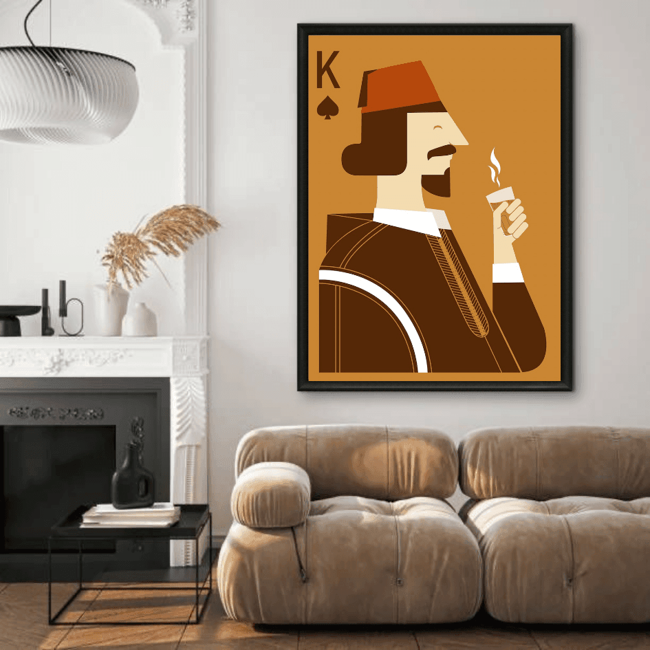 Tableau Roi au Fez marocain marron pop art carte