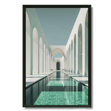 Tableau allée d'arches blanches bassin turquoise marocain
