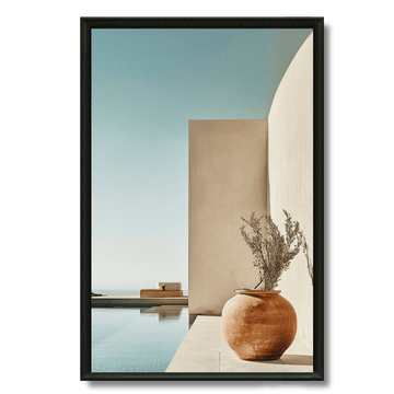 Tableau apaisement architectural pot terre cuite piscine Maroc