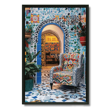 Tableau arc coloré mosaïque et fauteuil marocain