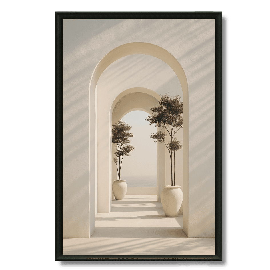 Tableau arches blanches minimalistes vue sur mer marocain