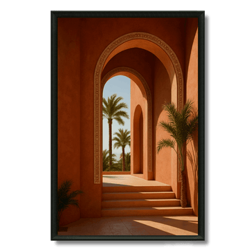 Tableau arches ocre et palmiers architecture marocaine