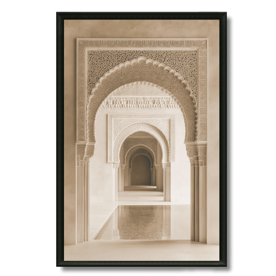 Tableau art architectural oriental arches bassin marocain