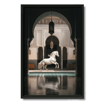 Tableau cheval blanc riad marocain équestre architecture