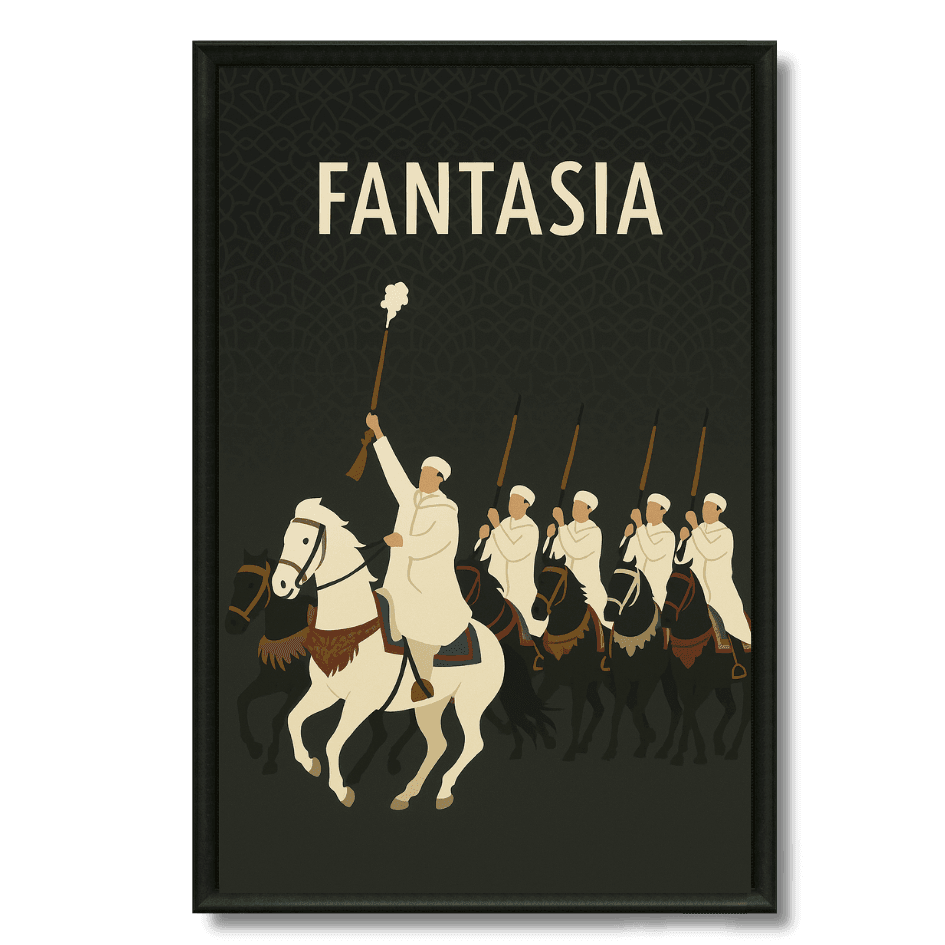 Tableau Fantasia tradition équestre marocaine cavaliers