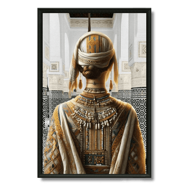 Tableau femme amazigh au riad vue de dos bijoux marocains