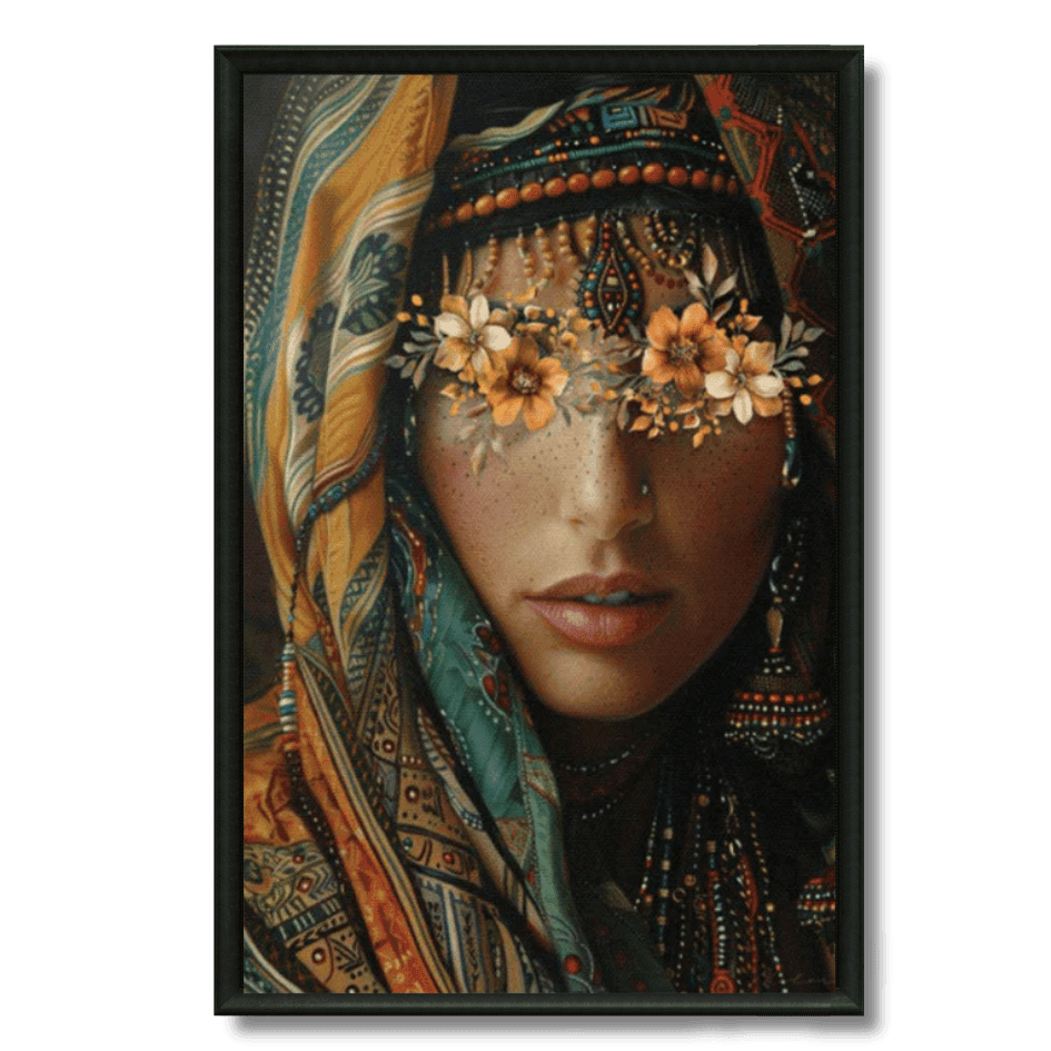 Tableau femme amazighe aux fleurs art contemporain berbère