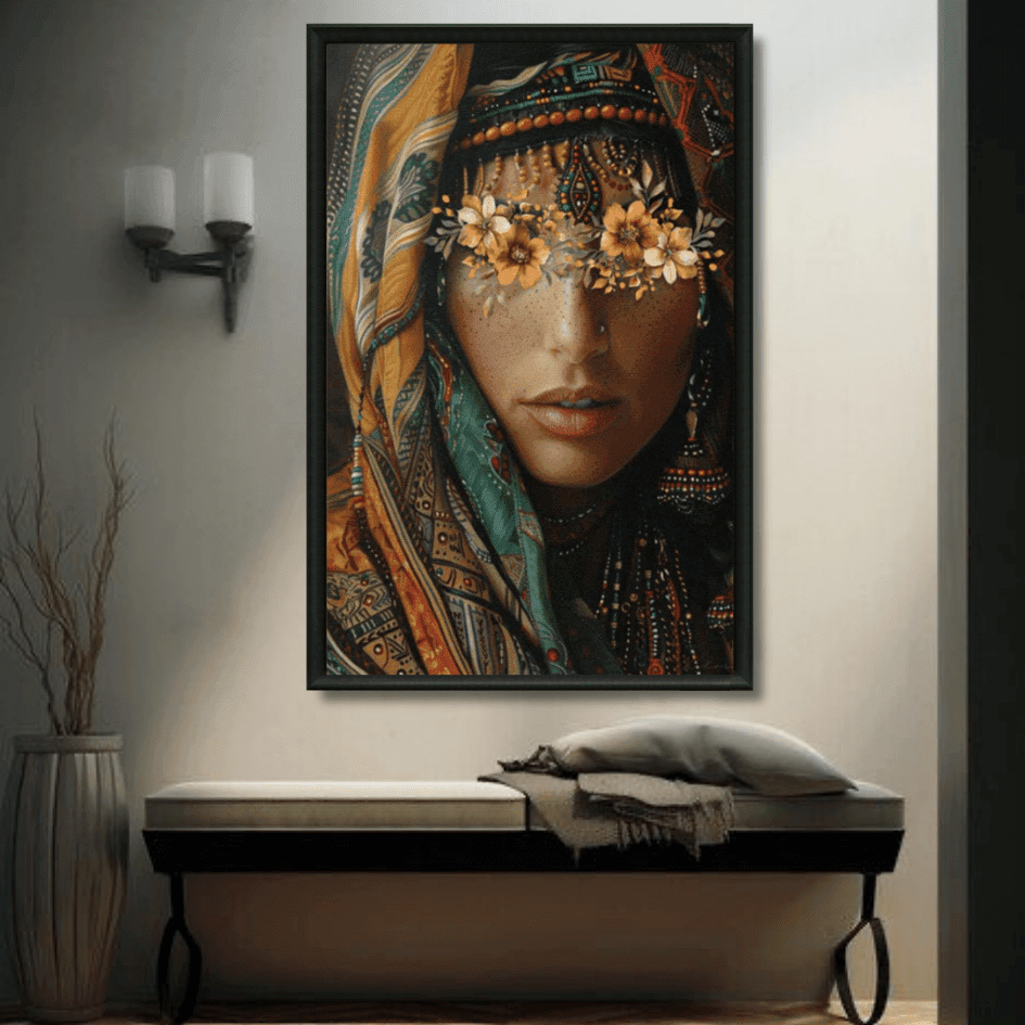 Tableau femme amazighe fleurs marocaine détail