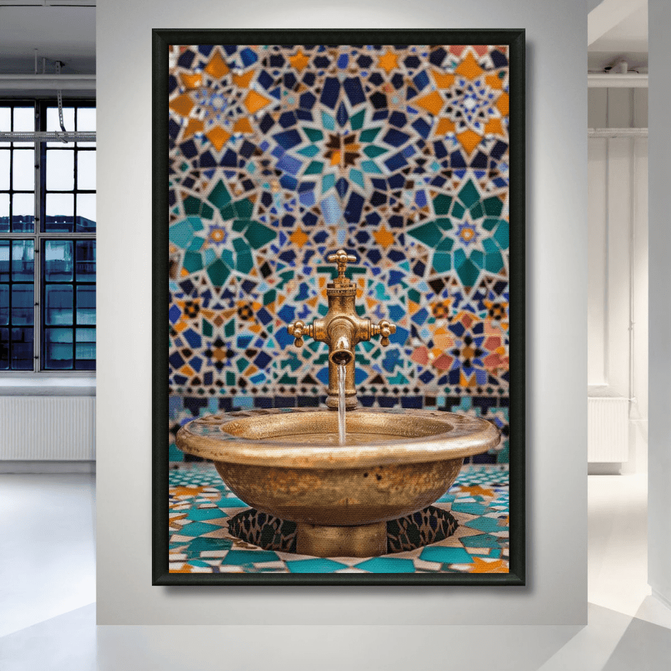 Tableau fontaine marocaine laiton zellige détail