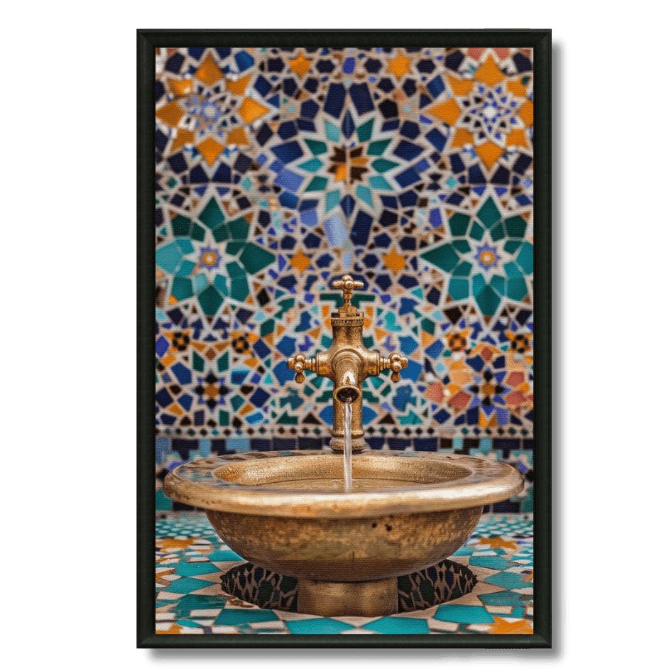 Tableau fontaine marocaine laiton zellige artisanat