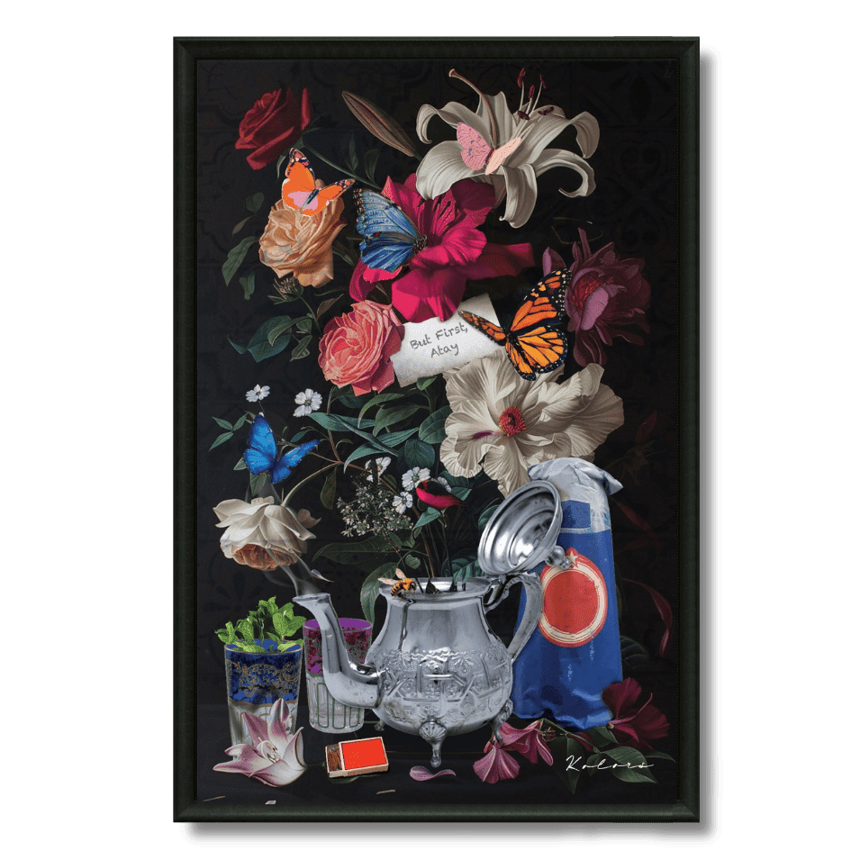 Tableau bouquet du thé marocain théières menthe coloré