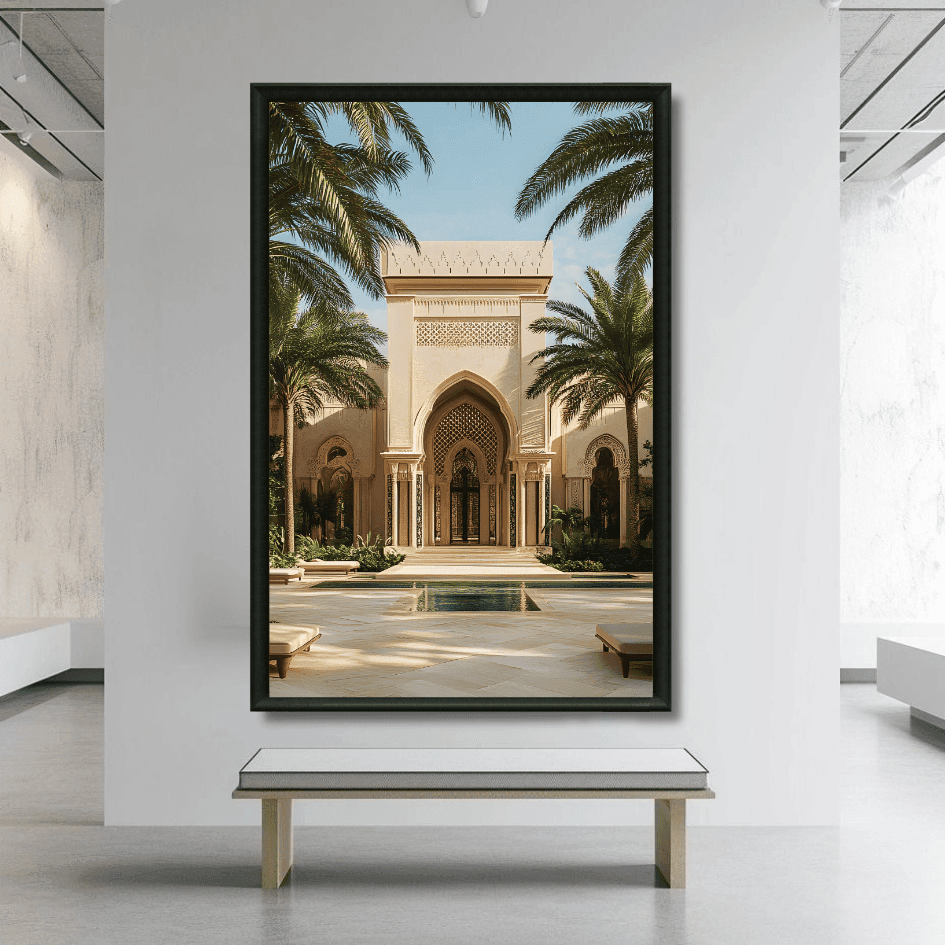 Tableau palais marocain arches sculptées détail