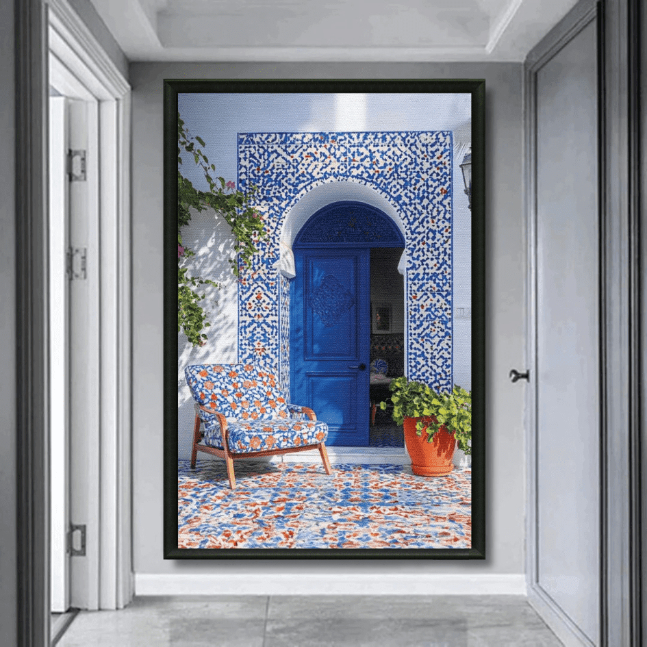 Tableau porte bleue zellige marocain détail