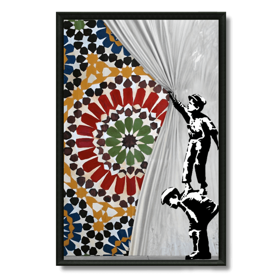 Tableau rideau marocain dévoilé enfants motifs street art