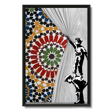 Tableau rideau marocain dévoilé enfants motifs street art