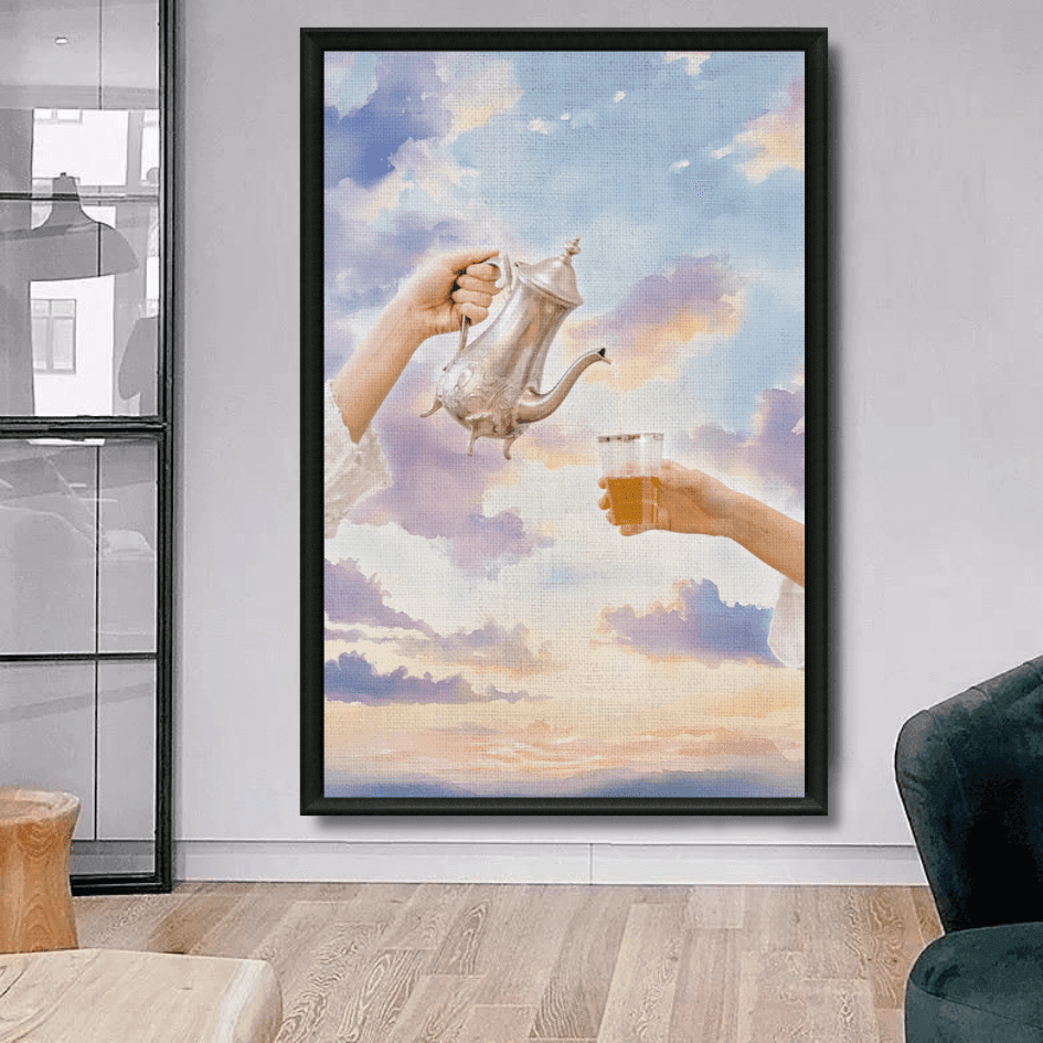 Tableau service thé nuages pastel marocain élégant