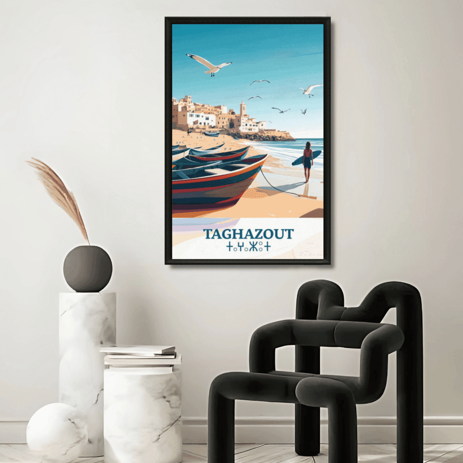 Tableau marocain Taghazout, spot de surf atlantique