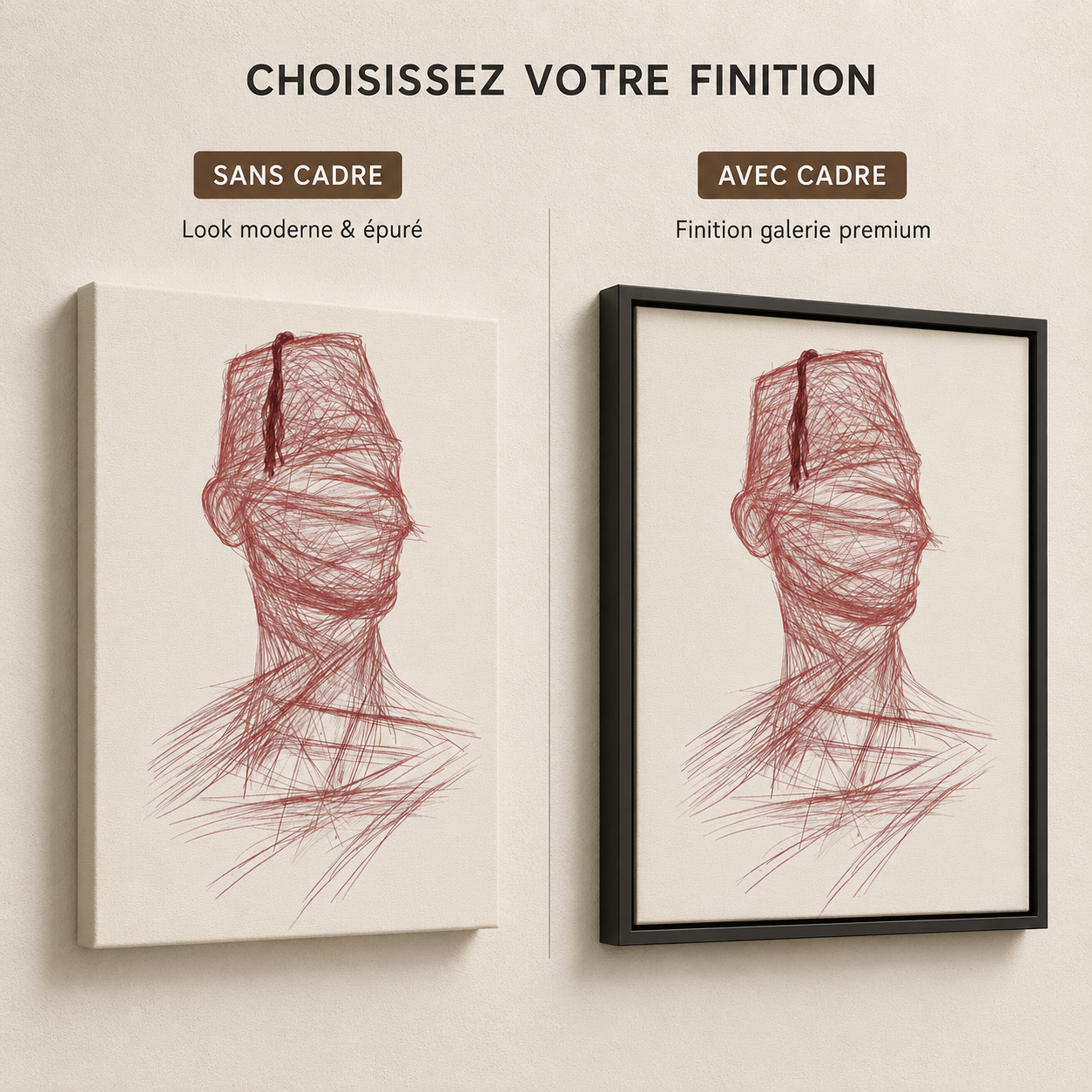 Triptyque Tableaux - blanc et rouge