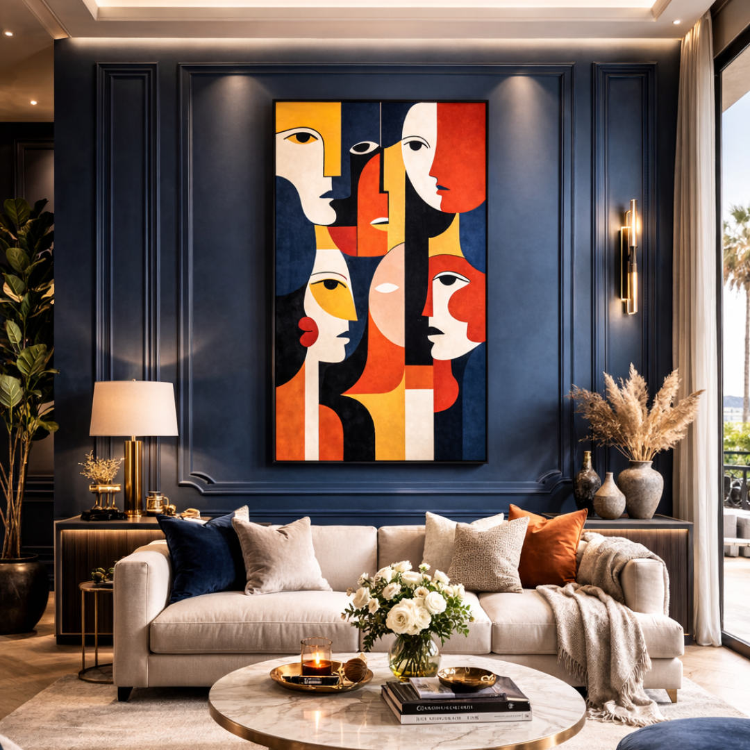 Tableau visages géométriques art déco détail